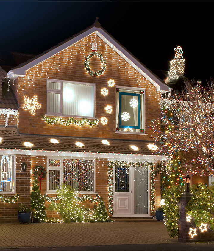 Exterior of house with Christmas Light Display